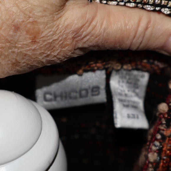 CHICO'S Womens S Multicolor Textured Boucle Metallic Blazer Jacket Button Front - Picture 13 of 13